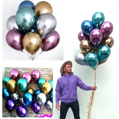 Picture of 5pcs 10" Round Chrome Metallic Latex Balloon Wedding Birthday Party Decor (crome)