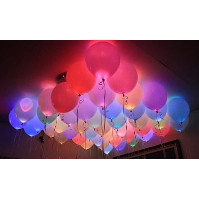 Picture of 20 LED Balloons Glow In The Dark Light Up Party Balloons Lights Colors Luminous 