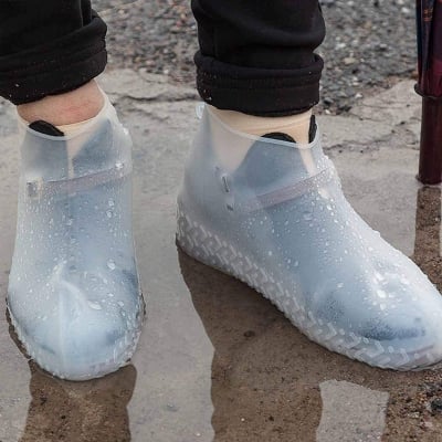 Picture of Waterproof Boot Shoe Cover Reusable Non Slip Rain Snow Overshoe Foldable Galoshes Silicone (Black,EU:45-46)
