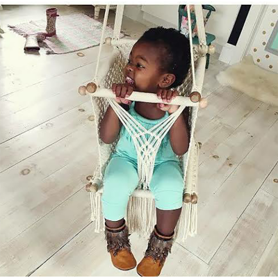 Picture of Baby Hammock chair with swinging rope Hand made baby hanging cradle swing seat kids room decor (Off White)