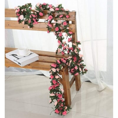 Picture of Artificial Rose Flower Garlands Fake Rose Vine Hanging Plants Home Hotel Office Wedding Party Garden Craft Art Decor Arch Arrangement Decoration 