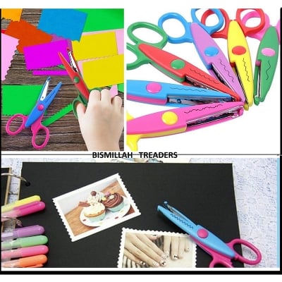 Picture of 6 Pcs Kids Safety Scissors Art Craft Decorative Paper Edge Scissors Set for Teachers Students Paper Handmade Art Toys (Brown)