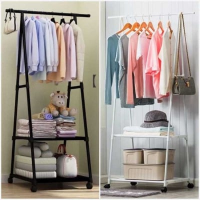 Picture of Fashion Laundry Movable Organizer Stand Clothes Display Rack with Storage Shelf Coat Racks Multi Function Hanger Creative Portable 