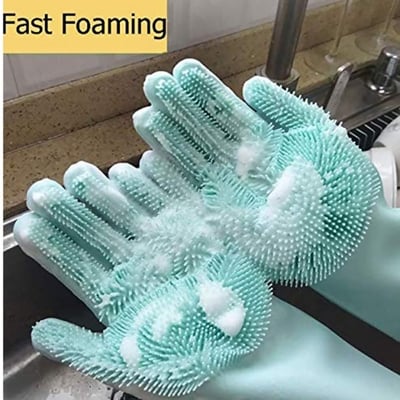 Picture of Heavy Cleaning Dishwashing Gloves Scrubber Rubber Reusable Washing The Car (Light blue)