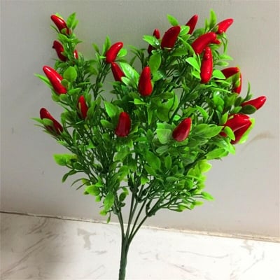 Picture of Fake Pepper Bunch (7 stems/piece ) Simulation Red Peppers for Wedding Home Showcase Decorative Artificial Plants (Watermelon red)
