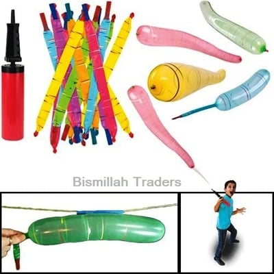 Picture of 10 Pcs Flying Rocket Balloons with Pumper Fly and whistle like a rocket Refill 