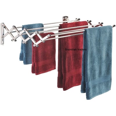 Picture of Space Saver Fold Away Racks Wall Mounted Stainless Steel for Drying Laundry Easy to Install High Quality Design (Silver)