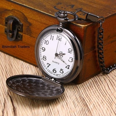 Picture of Modern Pocket Watch Black Smooth Stainless Steel Quartz (Deep Black)