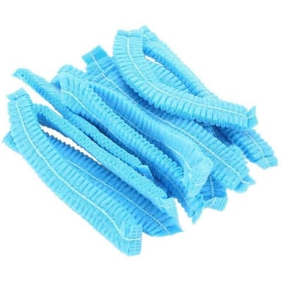 Picture of 20 Caps Hair Net Protection for Doctors Nurses Kitchens Food Service Disposable Surgical Hair Caps / Hair Nets Elastic Hat/ Stretchable Blue Bouffant Caps (Blue,Int:L)