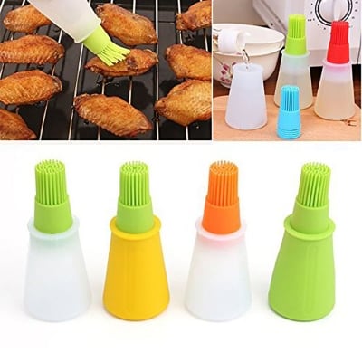 Picture of Oil Bottle Tool with Silicone Brush Heat Resistant BBQ Basting Barbecue Brush Cooking Frying Pastry Oil Brush (Multicolor)