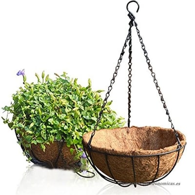 Picture of Hanging Planters Coco Liners for Hanging Basket Metal Round Chain Wall Planters Garden Lawn Outdoor Planters Entrance Hall Study Indoor Plants (Black)