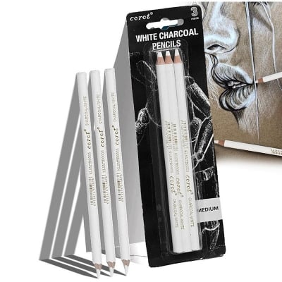 Picture of 3 PCS White Charcoal Pencils, Highlight Sketch White Pencil charcoal for Artists White Charcoal Sketch Pencils White Sketch Pencils Set, White Drawing Pencils for Artists Beginner Student Designer (White)