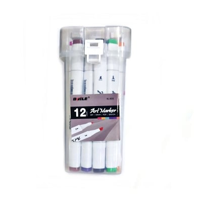 Picture of 12 Colors Artist Markers Dual Tip Art Markers Twin Sketch Markers Pens Permanent Markers with Case for Adult Kids Coloring Drawing Sketching Card Making Illustration, Flat/Thick Tip (Multicolor)