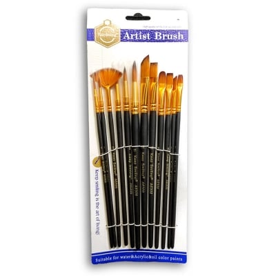 Picture of Artist Brush Paint Brush 12 pcs Mix set - KeepSmiling - A6308, Suitable for Water & Acrylic & Oil color paint (Multicolor)
