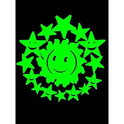 Picture of Glow in Dark Fluorescent Big Sun, Stars Set with Glue Dots - 15 pcs pack (Fluorescent Green)