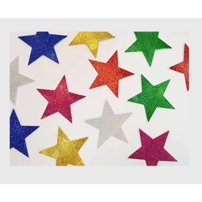 Picture of Multi Colour Glitter Big Star Stickers Pack - 20 Pcs (Multicolor)