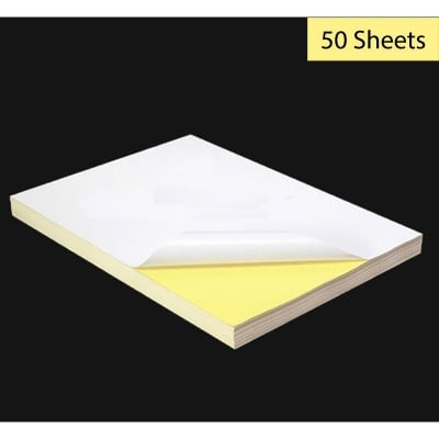 Picture of A4 Self Adhesive Sticker Paper Glossy White Blank Sticker Paper - 50 Sheets (White)