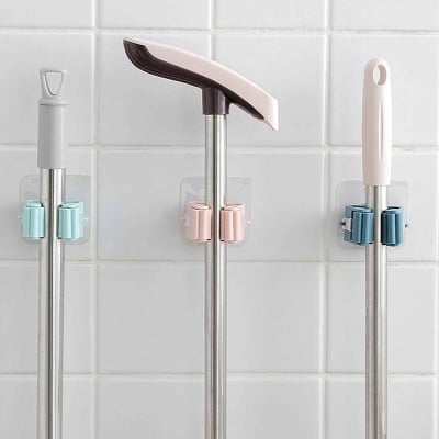 Picture of Broom Mop Holder 2 pcs Self Adhesive Mop Hook Broom Storage 