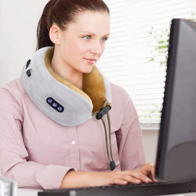 Picture of Massage Pillow Rechargeable Neck Massager Memory Foam Electric Neck Massager for Muscle Pain Relief for Office Home Car (Brown)