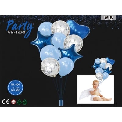Picture of 10Pcs Party Foil+Latex+Confetti Balloon Set (China) Choose Any color. (Blue)
