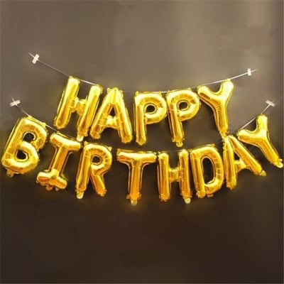 Picture of Happy Birthday Foil Balloon Banner 13Ps Alphabets Balloon for Birthday Decoration (Golden)