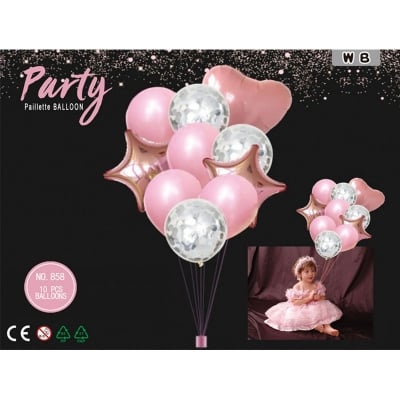 Picture of 10Pcs Party Foil+Latex+Confetti Balloon Set (China) Choose Any color. (pink)