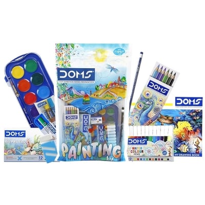 Picture of DOMS Painting Kit | Perfect Value Pack | Kit for School Essentials | Gifting Range for Kids | Combination of 9 Painting & Coloring Items Multicolor (Multicolor)