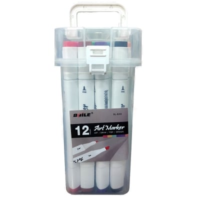 Picture of 12 Colors Artist Markers Dual Tip Art Markers Twin Sketch Markers Pens Permanent Markers with Case for Adult Kids Coloring Drawing Sketching Card Making Illustration, Flat/Thick Tip (Multicolor)