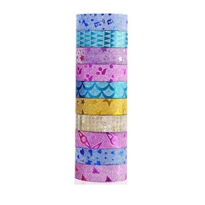 Picture of Washi tape, Glitter tape 10 pcs multi color tape (Multicolor)