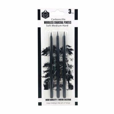 Picture of Keep Smiling Wood Less Black Charcoal Pencil for Sketching, Drawing and Other Artistic Work - 3 Pcs (Black)