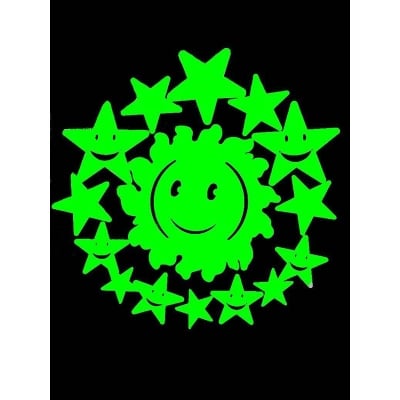 Picture of Glow in Dark Fluorescent Big Sun and Smiley Stars with Glue Dots  - 15 pcs pack (Fluorescent Green)