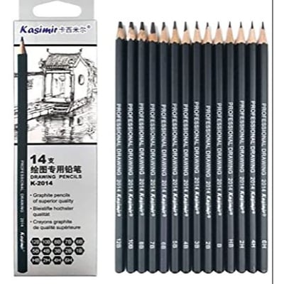 Picture of Kashimir Drawing Pencils 14pcs/set 12B, 10B, 8B, 7B, 6B, 5B, 4B, 3B, 2B, B, HB, 2H, 4H, 6H Graphite Sketching Pencils Professional Sketch Pencils Set for Drawing (Black)