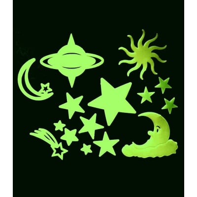 Picture of Glow in Dark Fluorescent Planet Set with Glue Dots  - 15 pcs pack (Pattern 02)