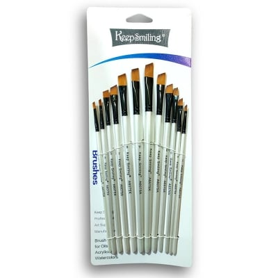 Picture of Artist Brush Paint Brush 12 pcs White Flat brush set - Keep Smiling-A6075X, Suitable for Water & Acrylic & Oil color paint (White)