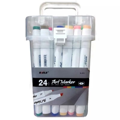 Picture of 24 Colors Artist Markers Dual Tip Art Markers Twin Sketch Markers Pens Permanent Markers with Case for Adult Kids Coloring Drawing Sketching Card Making Illustration, Flat/Thick Tip (Multicolor)