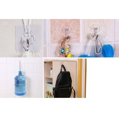 Picture of 10 pcs Transparent Self Adhesive Bathroom Kitchen Door Wall Hooks (Neutral)