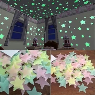 Picture of Night Glow Fluorescent Stars with Glue Dots - 25 pcs pack (Multicolor)