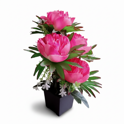 Picture of Artificial Big Laddu Rose Stick with Pot 1Pcs (China) (Deep pink)