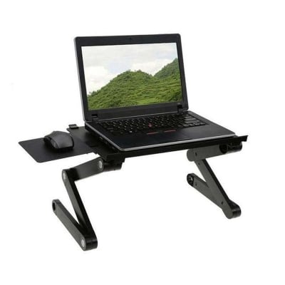 Picture of Folding Laptop Table, 360-Degree Adjustable Laptop Stand with Cooling Fan & Mouse Pad, Portable Aluminum Bed Tray Computer Desk Workstation for Sofa, Couch, Home, Office (Black) (Black)