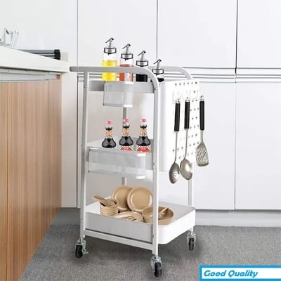 Picture of Family 3 Tier S/S Multi-Function Mobile Cart,Tea Trolley,Multi-Function Mobile Cart,Art & Craft Trolley,Contemporary Style 3 Tier Service Trolley. (white)