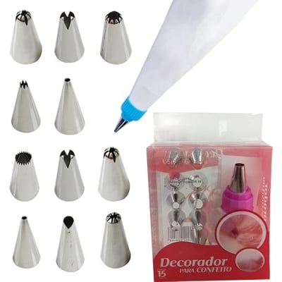 Picture of Cake Decoration Nozzle Set Stainless Steel Nozzle Tips and Washable Reusable Cream Bag Cupcakes Pastry Cookies Tools 13 Pieces 