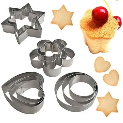 Picture of 12 Pieces Set Stainless Steel Pastry Cookie Biscuit Cutter Cake Muffin Decor Mold Multi Functional Tool 