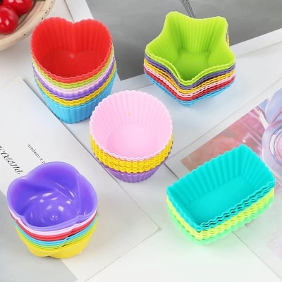 Picture of 6 Pcs Muffin Cup Multi Shape Silicone Soap Cookies Cupcake Bakeware Pan Tray Mould Home Diy Cake Tool (Multicolor)