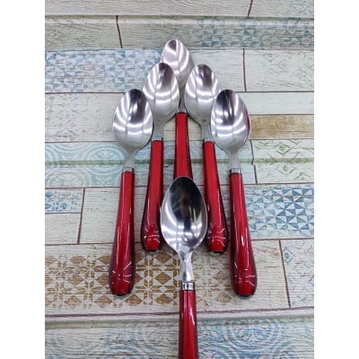 Picture of 6 Pcs Stainless Steel Tea Spoon With Plastic Handle Set. Stainless Steel Spoon With Beautiful Plastic Handle Red:Cd:65 (Red)