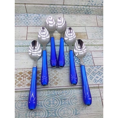 Picture of 6 Pcs Stainless Steel Tea Spoon With Plastic Handle Set. Stainless Steel Spoon With Beautiful Plastic Handle Blue:Cd:65 (Blue)