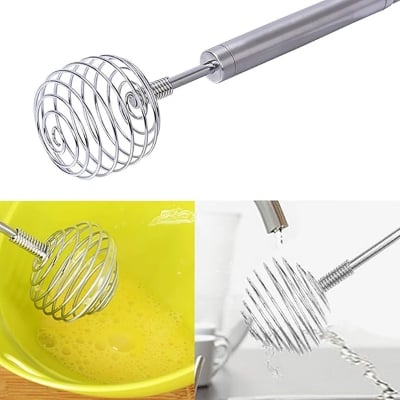 Picture of 1Pcs  Stainless Steel Manual Eggbeater Hand Egg Mixer Whisk Blender Stirring Beater Cream Frother Flour Stirrer for Family Restaurant Kitchen (Silver)