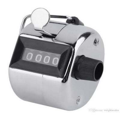 Picture of On Tracker 1 pcs Hand Tally Counter, 4 Digit Number Resettable Handheld Pitch Click Counter Lap Tracker for Golf Score Baseball Attendance Event, Manual Mechanical Clicker with Finger Ring (Black & Ash)