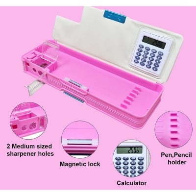 Picture of Calculator Pencil Box Geometry Stationary Box Dual Sharpener Double Sided Art Pencil Box (Multicolor Design) -Pencil Bag (Multicolor)