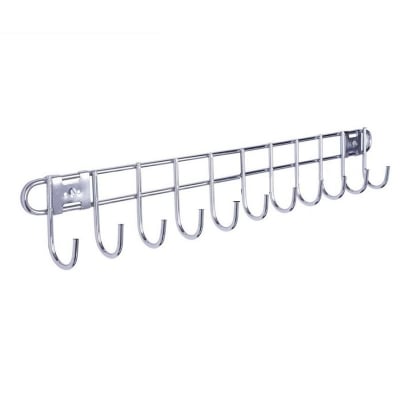 Picture of Stainless Steel Coat Hanger Hook Rail 10 Hooks Wall Mount Shelf Rack for Kitchen N Bathroom Towel Clothes Hanger Rack Hook Rail - Hanger (Steel Hanger)