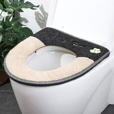 Picture of Winter Plush Soft High Quality Commode Cover 16''x12'' Mat Set for Closestool Mat Seat Case Toilet Lid Cover Accessories (Colour As per Stock) (Multicolor)